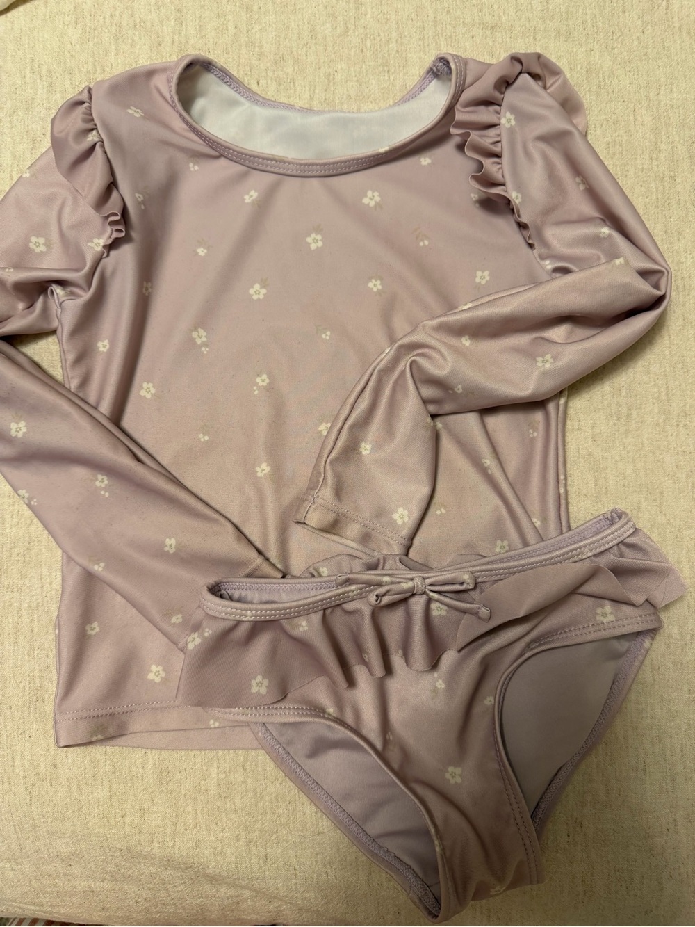 Jamie Kay Long-Sleeve Ruffle Floral Swim Set in Dusty Mauve